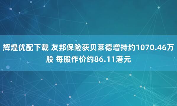 辉煌优配下载 友邦保险获贝莱德增持约1070.46万股 每股作价约86.11港元